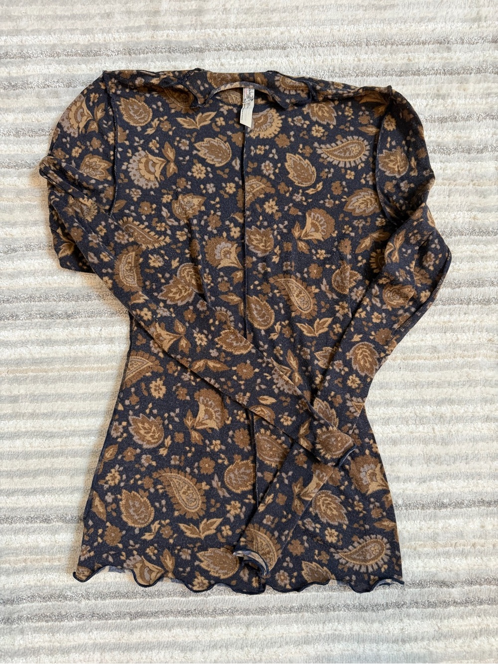 FREE PEOPLE Women's Brown Paisley Long Sleeve Top